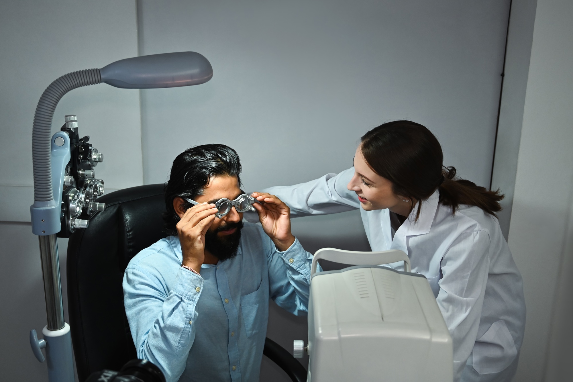 Eye health check and ophthalmology concept.